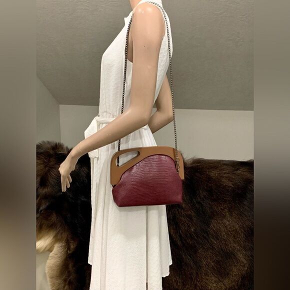 Handmade Genuine Embossed Leather Wooden Frame Clutch/Crossbody/Evening Bag - Picture 4 of 14